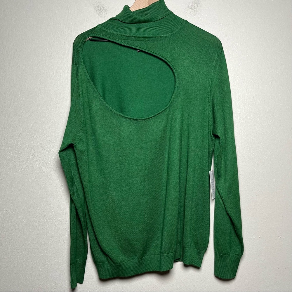NEW Eloquii Women Sweater‎ 1X Hunter Green Chest Cutout Turtleneck Minimalist